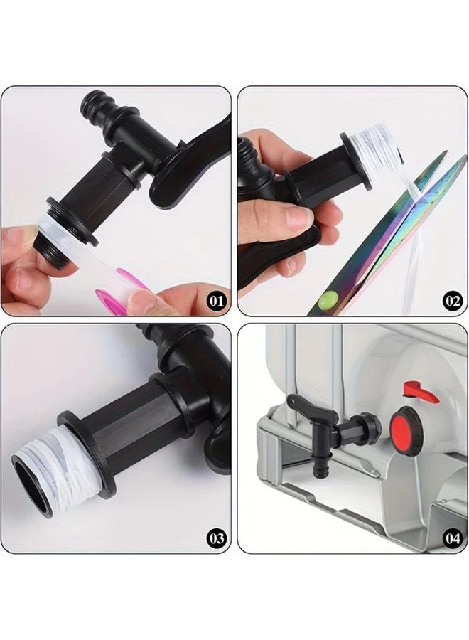 3 4 Inch Plastic Rain Barrel Faucet With Locking Nut And Sealing Tape 1SET Black - Image 4