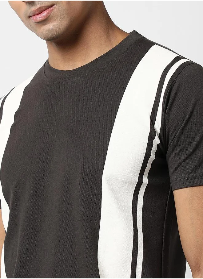 Campus Sutra Block Striped Regular Fit T-Shirt