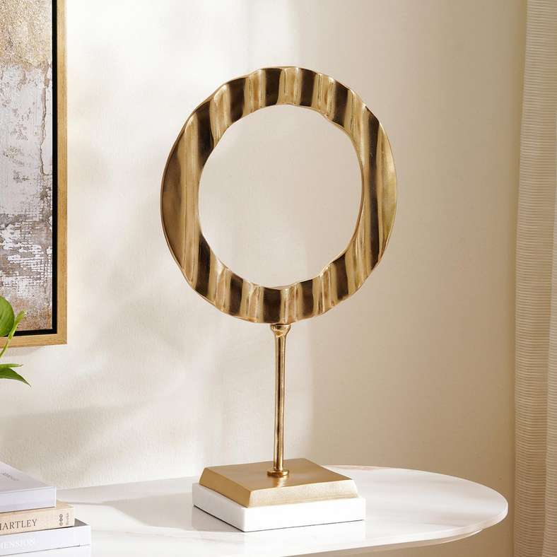 Pan Home Gold Decorative Sculpture With Marble Base