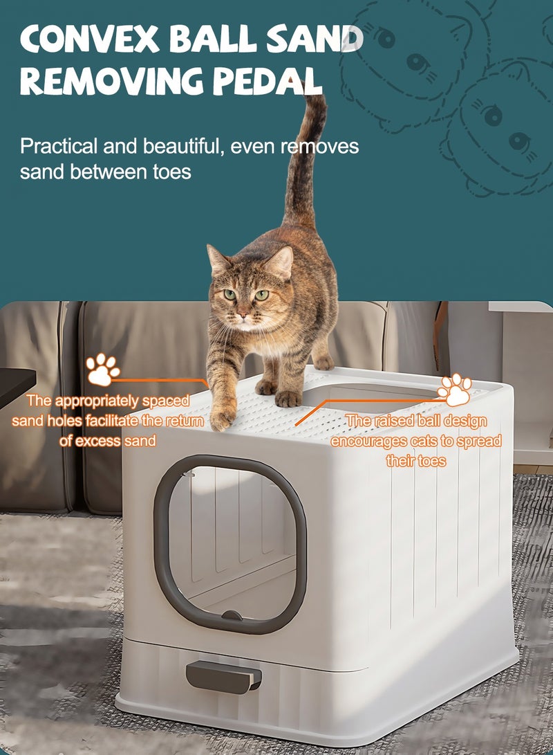 Kidle Enclosed Cat Litter Box Folding Odor Blocking Splash Resistant Cat Litter Pan With Litter Scoop - Image 4