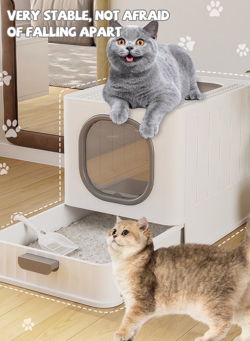 Kidle Enclosed Cat Litter Box Folding Odor Blocking Splash Resistant Cat Litter Pan With Litter Scoop - Image 5
