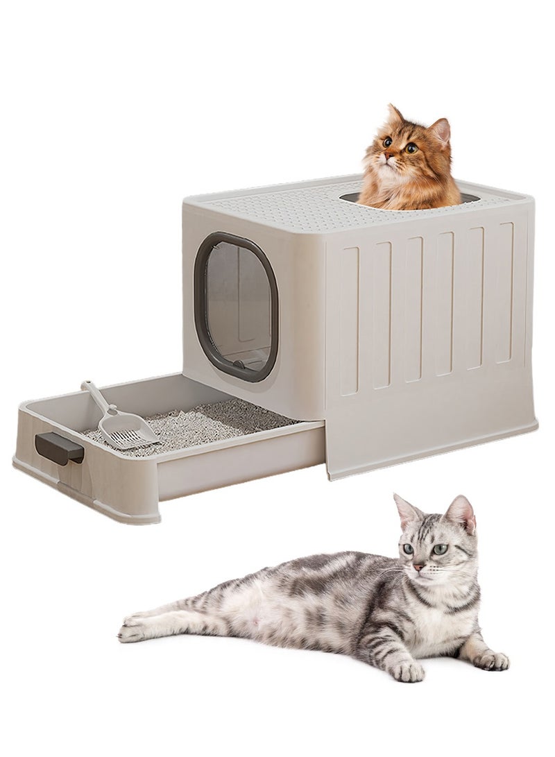 Kidle Enclosed Cat Litter Box Folding Odor Blocking Splash Resistant Cat Litter Pan With Litter Scoop - Image 1