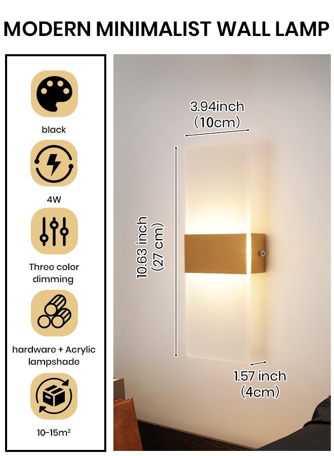 YATAI LIGHTING Modern Minimalist LED Wall Light, 4W, Gold, 3-Color Dimmable (3000K-6000K), Acrylic & Metal Wall Lamp for Bedroom, Mirror Side, Dressing Table, Hallway - Image 3