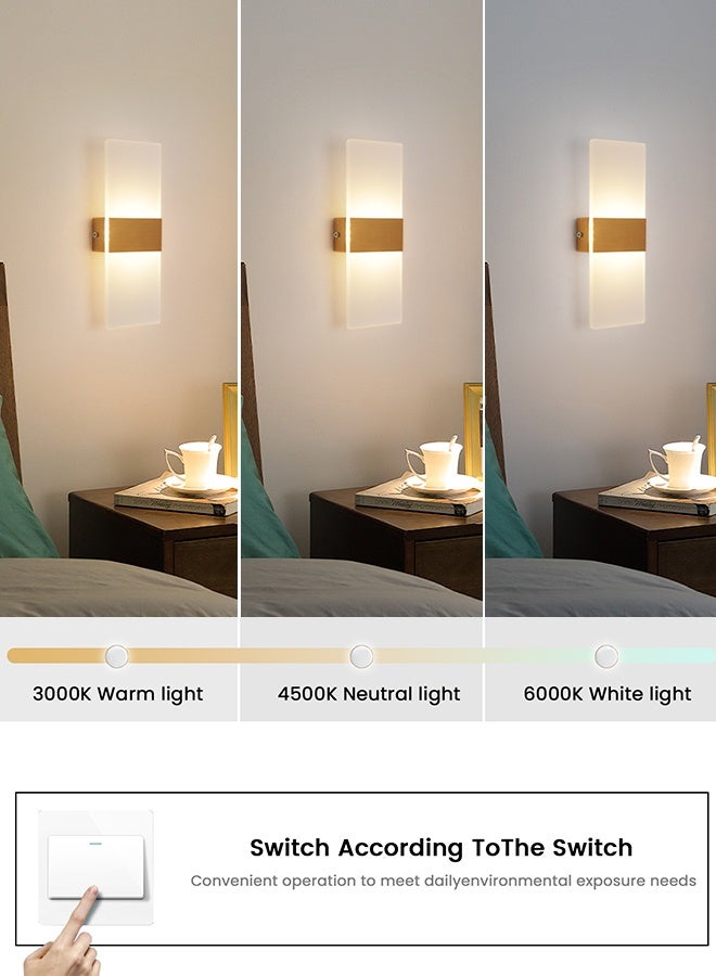YATAI LIGHTING Modern Minimalist LED Wall Light, 4W, Gold, 3-Color Dimmable (3000K-6000K), Acrylic & Metal Wall Lamp for Bedroom, Mirror Side, Dressing Table, Hallway - Image 2