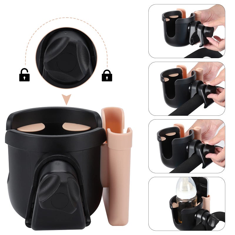 Accmor 2-in-1 Universal Cup Holder with Phone Holder, Stroller Cup Holders, Drinks Bottle Cage for Strollers, Wheelchairs, Walkers, Bicycles, Scooters ï»¿ - Image 5
