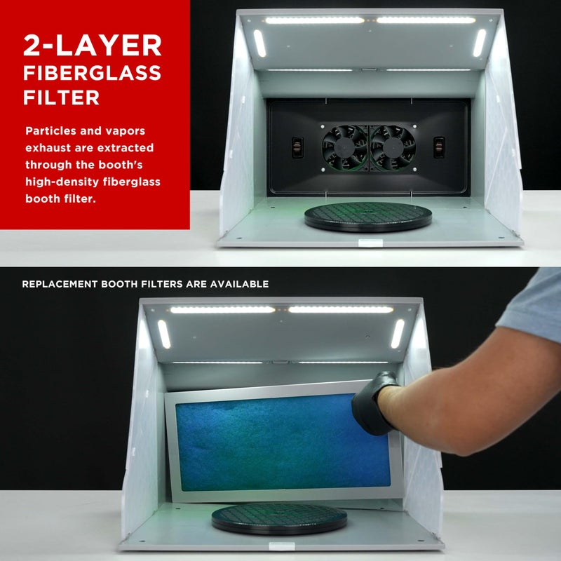 Master Airbrush Portable Airbrush Spray Booth Kit with Dual Exhaust Fans, 4 LED Lights, Turntable & Extension Hose, 16"x18"x13" Hobby Airbrush Booth for Painting, Models, Arts, Crafts, Cakes - Image 4