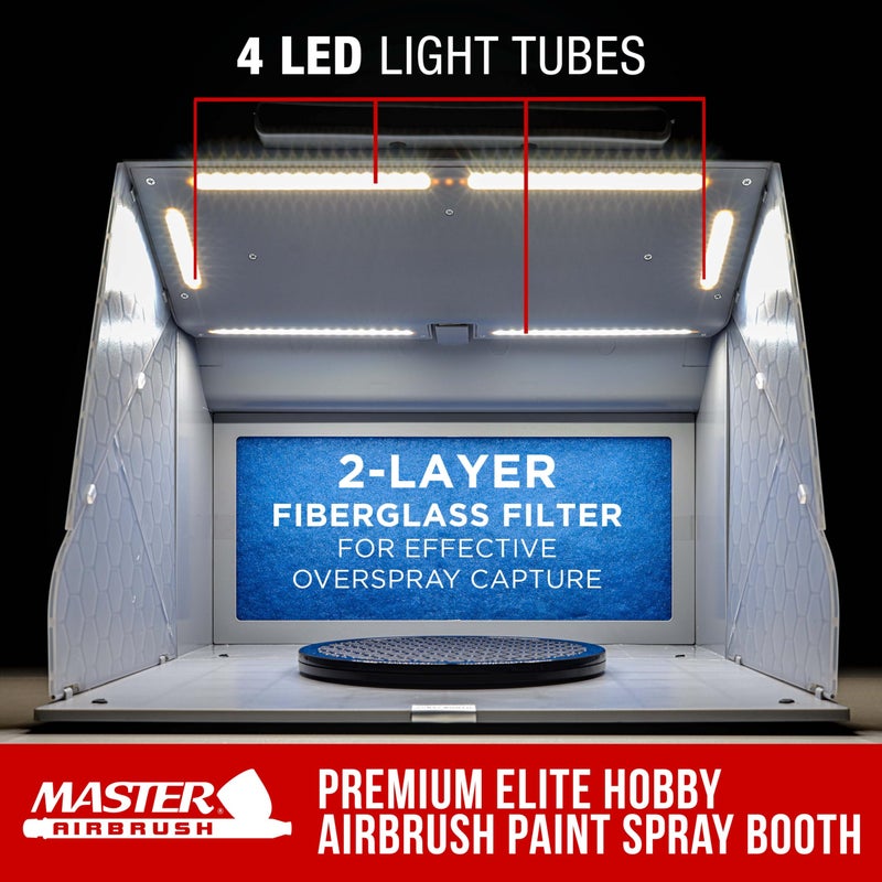 Master Airbrush Portable Airbrush Spray Booth Kit with Dual Exhaust Fans, 4 LED Lights, Turntable & Extension Hose, 16"x18"x13" Hobby Airbrush Booth for Painting, Models, Arts, Crafts, Cakes - Image 2