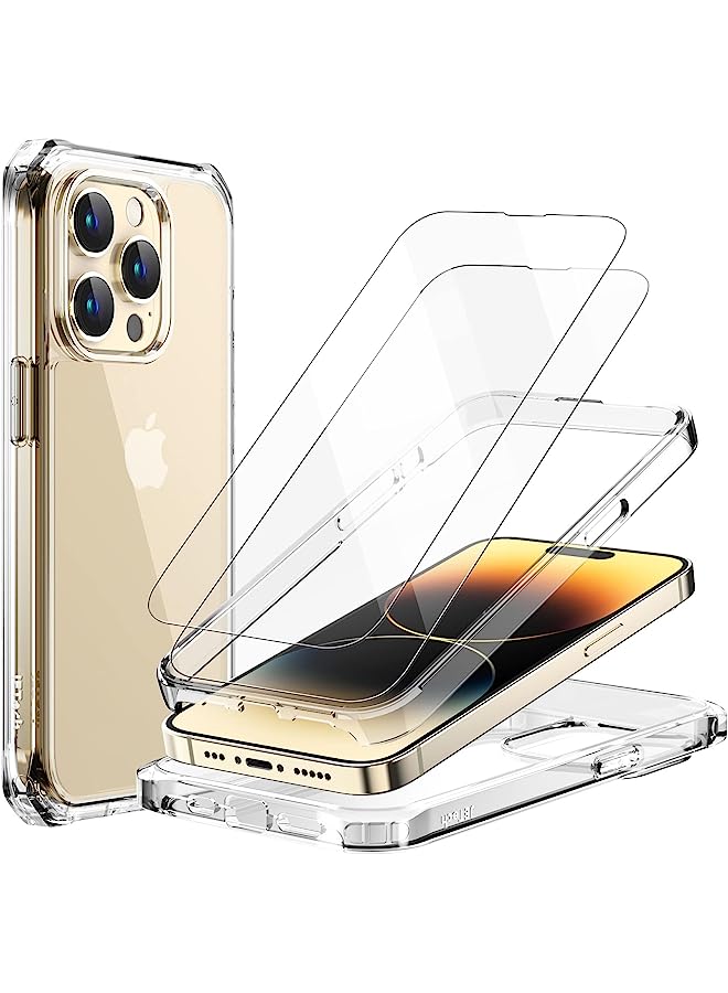 Jetech Case For Iphone 14 Pro 6.1-Inch With 2-Pack Tempered Glass Screen Protector, 360 Full Body Shockproof Bumper Phone Cover Protective Clear Back (Clear) - Image 1