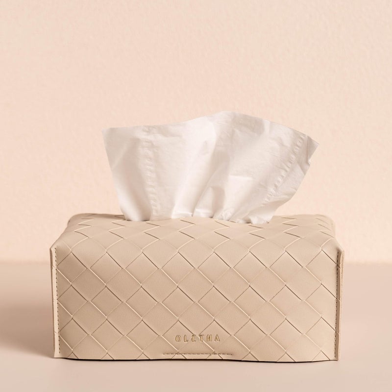 OLETHA Aesthetic Rectangle Tissue Box Cover  Medium Flat Box Tissues Holder Rectangular  Woven Textured  Light Taupe - Image 5