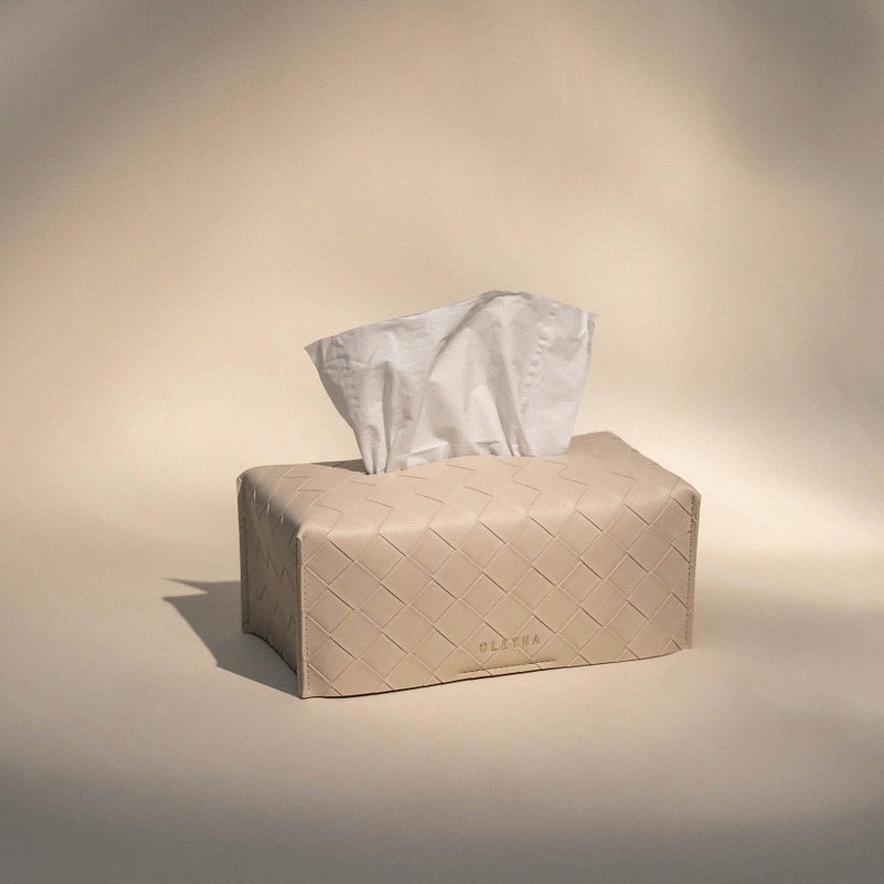 OLETHA Aesthetic Rectangle Tissue Box Cover  Medium Flat Box Tissues Holder Rectangular  Woven Textured  Light Taupe - Image 2