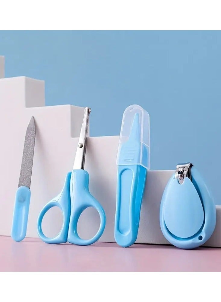 مجموعة العناية الاولية للاطفال من 4 قطع ، مجموعة العناية بالاظافر للاطفال وحديثى الولادة مقص وقصافة اظافر ومبرد للاظافر مع منظف لانف واذن الاطفال (ازرق) - Image 2