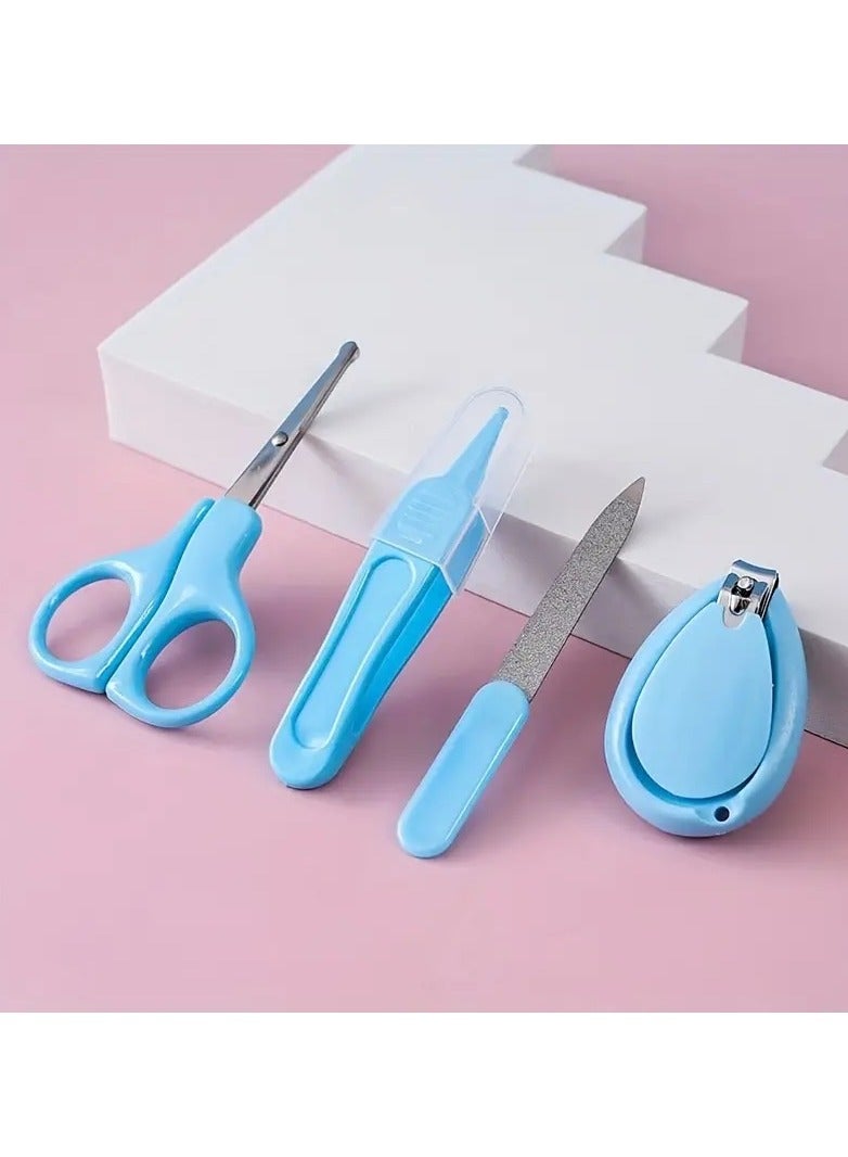 مجموعة العناية الاولية للاطفال من 4 قطع ، مجموعة العناية بالاظافر للاطفال وحديثى الولادة مقص وقصافة اظافر ومبرد للاظافر مع منظف لانف واذن الاطفال (ازرق) - Image 3