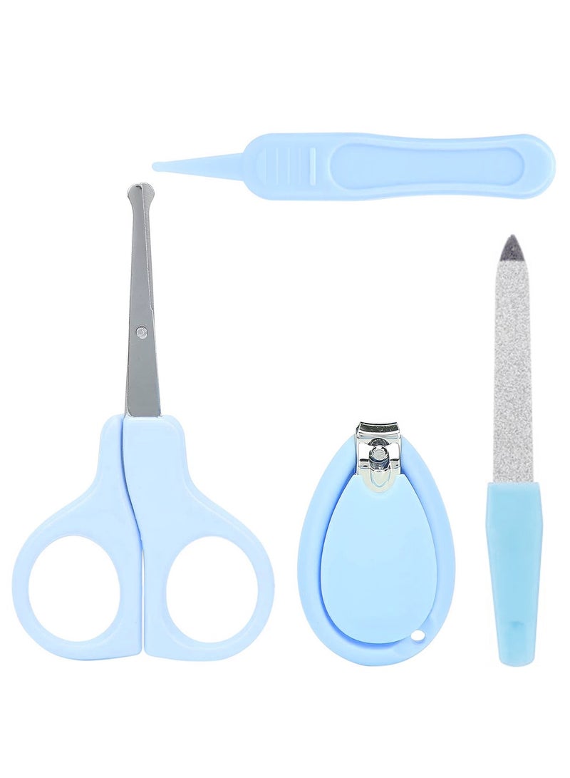 مجموعة العناية الاولية للاطفال من 4 قطع ، مجموعة العناية بالاظافر للاطفال وحديثى الولادة مقص وقصافة اظافر ومبرد للاظافر مع منظف لانف واذن الاطفال (ازرق) - Image 1