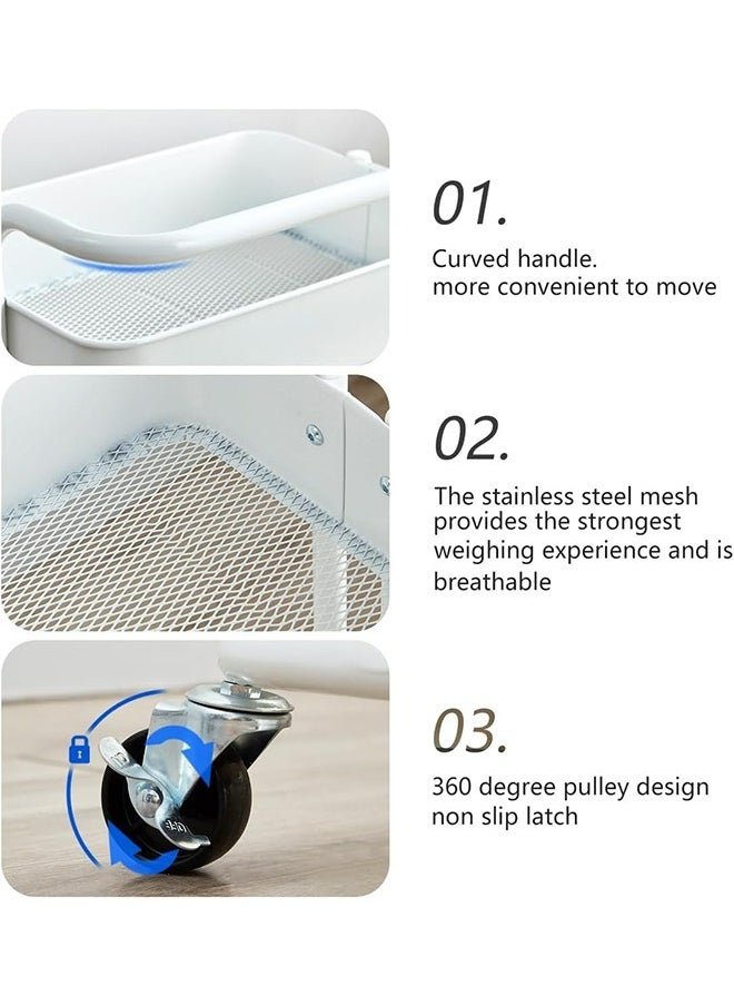 3-Layer Storage Rack, Pushable Storage Rack with Armrests and Wheels, Suitable for A Variety of Storage Needs, Size: 85x45x35cm (White)