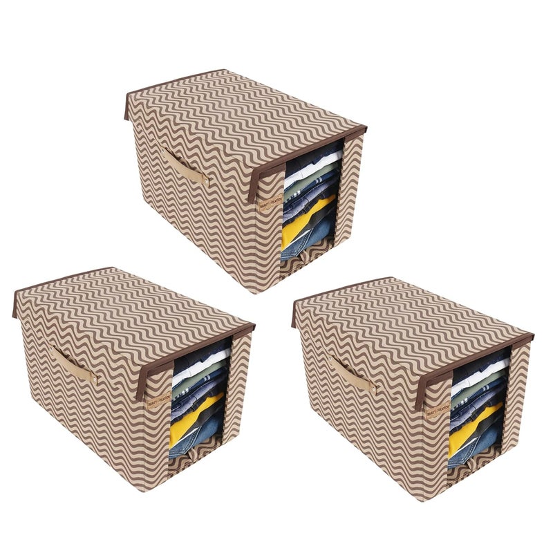 SHREY CREATION Shrey Creation Printed Shirt StackerCloth Storage Foldable Wardrobecloset Organizer With Handle and Lid For TshirtsShirts Clothes Cover Pack Of 3 - Image 1