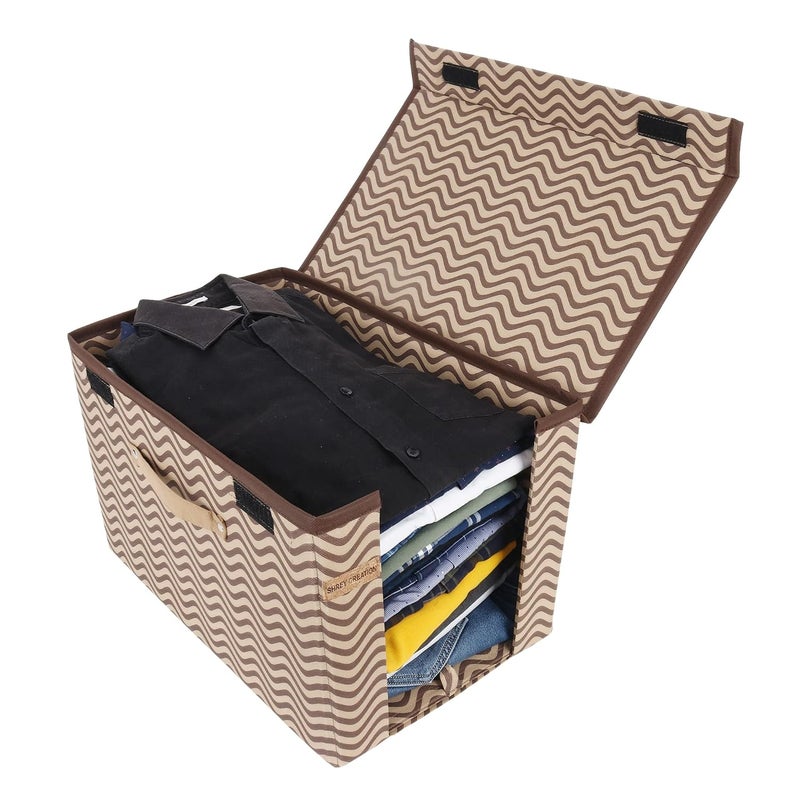 SHREY CREATION Shrey Creation Printed Shirt StackerCloth Storage Foldable Wardrobecloset Organizer With Handle and Lid For TshirtsShirts Clothes Cover Pack Of 3 - Image 3