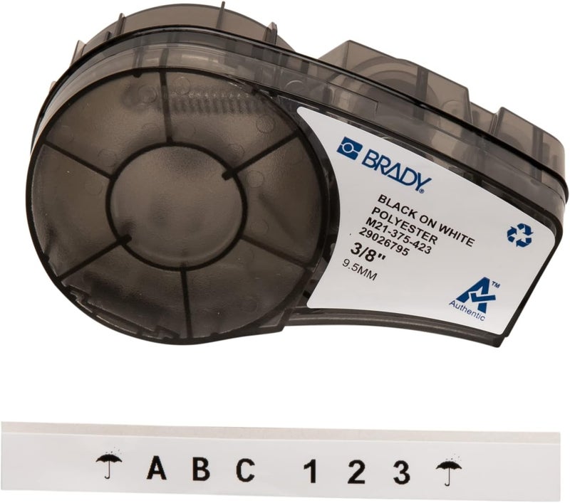 Brady Authentic (M21-375-423) Harsh Environment Polyester Label for Barcode, Solar Panel, and Printed Circuit Board, BlackonWhite- For M210, M210-LAB, M211, BMP21-PLUS and BMP21-LAB, .375"W 21'L - Image 1