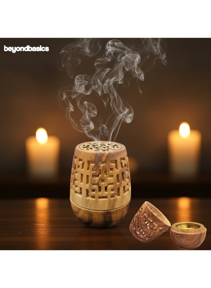 ما وراء الأساسيات مبخرة فحم أنيقة على شكل خشبي محمولة وموزعة للروائح مع لون نحاسي للبخور. - Image 5