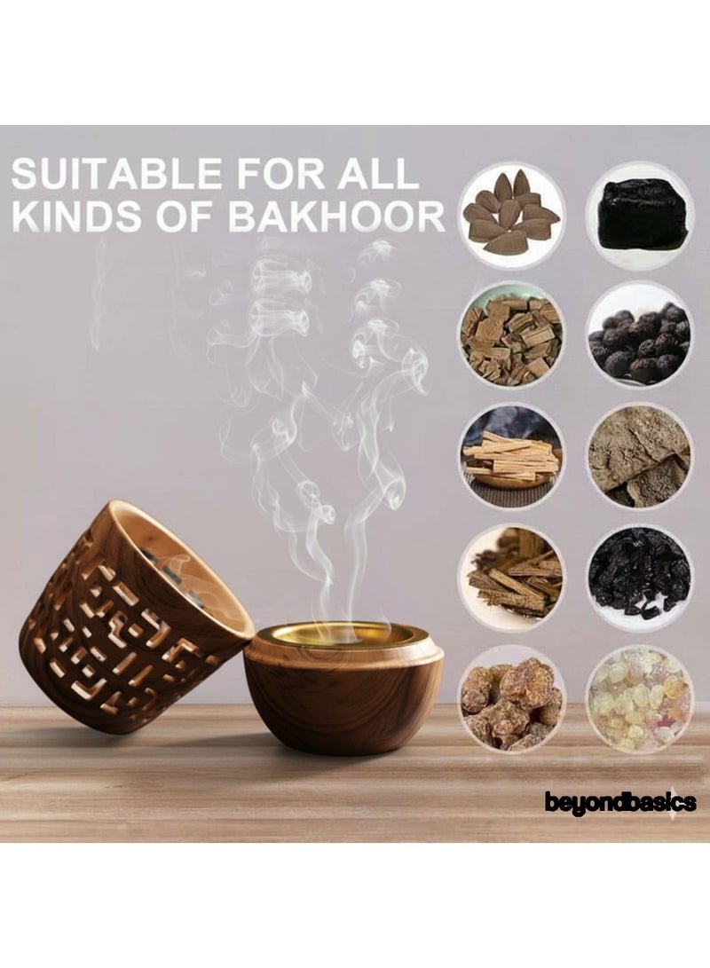 ما وراء الأساسيات مبخرة فحم أنيقة على شكل خشبي محمولة وموزعة للروائح مع لون نحاسي للبخور. - Image 2
