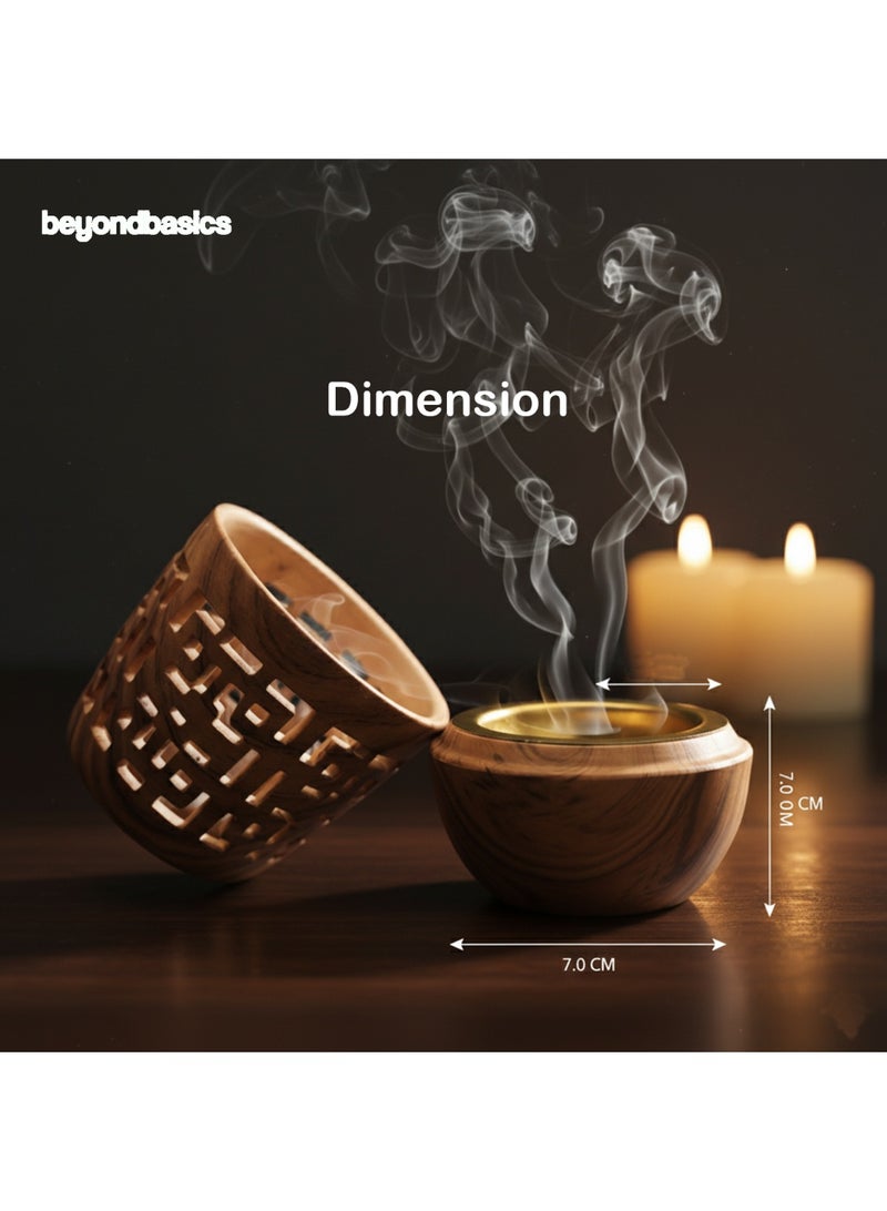 ما وراء الأساسيات مبخرة فحم أنيقة على شكل خشبي محمولة وموزعة للروائح مع لون نحاسي للبخور. - Image 4