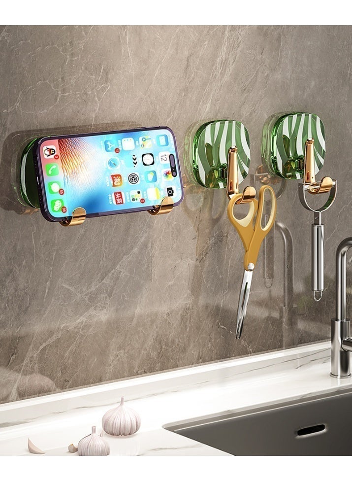 6 Pieces Light Luxury Adhesive Wall Hooks, Green Transparent Gold Towel u0026 Coat Hooks, No Drilling Hanger for Bathroom, Entrance, Kitchen, Bedroom - Image 2
