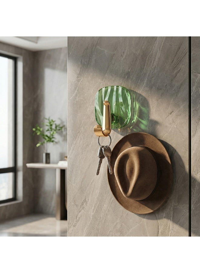 6 Pieces Light Luxury Adhesive Wall Hooks, Green Transparent Gold Towel u0026 Coat Hooks, No Drilling Hanger for Bathroom, Entrance, Kitchen, Bedroom - Image 3