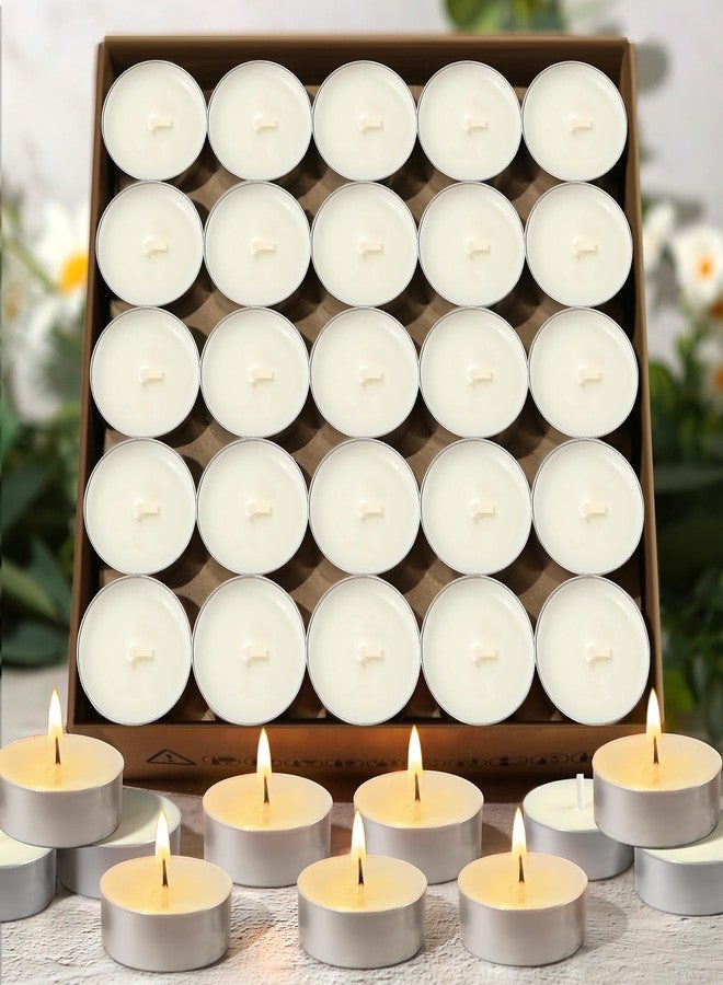 MAKALONE Soy Tea Lights Candles 100 Pack,4 Hours Long Burning-Natural Soy Wax Tealights Candles,Paraffin-Free,Unscented,Clean Burn Tea Lights Votive Candle Bulk for Weddings,Dinner - Image 1