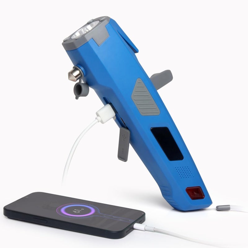 Luxon 8-in-1 Car Emergency Escape Safety Tool Kit:Window Breaker,Seat Belt Cutter,LED Flashlight,Rescue Tool USB Charger,Sire Blink Light, Hand Cranking Charge,Magnetic for Vehicle Escape(Blue) - Image 1