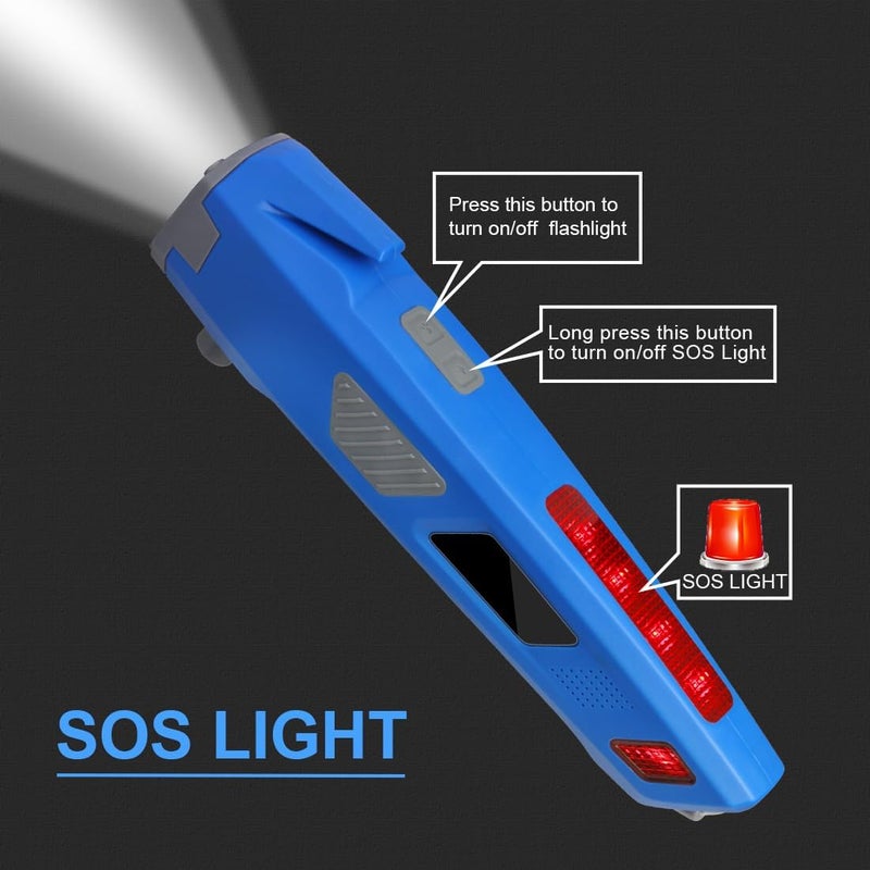 Luxon 8-in-1 Car Emergency Escape Safety Tool Kit:Window Breaker,Seat Belt Cutter,LED Flashlight,Rescue Tool USB Charger,Sire Blink Light, Hand Cranking Charge,Magnetic for Vehicle Escape(Blue) - Image 5