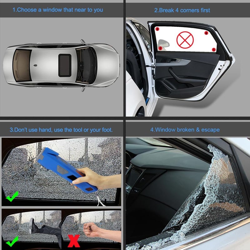 Luxon 8-in-1 Car Emergency Escape Safety Tool Kit:Window Breaker,Seat Belt Cutter,LED Flashlight,Rescue Tool USB Charger,Sire Blink Light, Hand Cranking Charge,Magnetic for Vehicle Escape(Blue) - Image 4