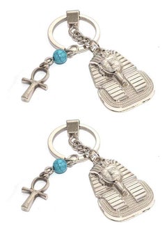 immatgar 2 pieces of  immatgar pharaonic King Tutankhamun - keychain Egyptian souvenirs gifts from egypt Authentic Pharaoh (Silver with ankh key) 
