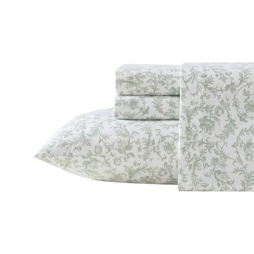 Laura Ashley Flannel Sheets King Size AntiPilling Wrinkle Resistant Cotton Touchably Soft for AllSeason Comfort Bed Sheets with Matching Pillowcases Fitted Sheet Brinna Green - Image 3