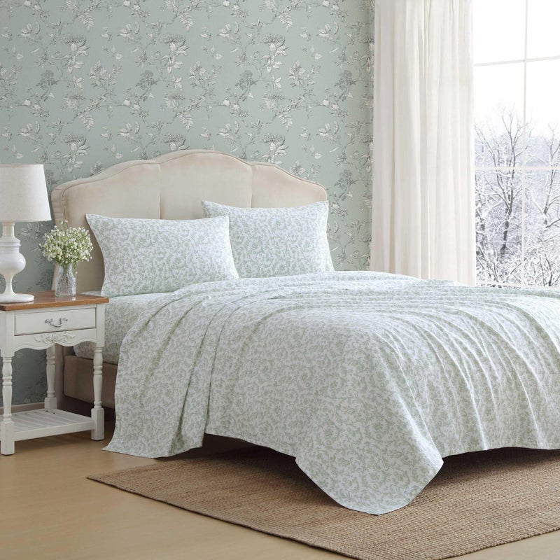 Laura Ashley Flannel Sheets King Size AntiPilling Wrinkle Resistant Cotton Touchably Soft for AllSeason Comfort Bed Sheets with Matching Pillowcases Fitted Sheet Brinna Green - Image 2