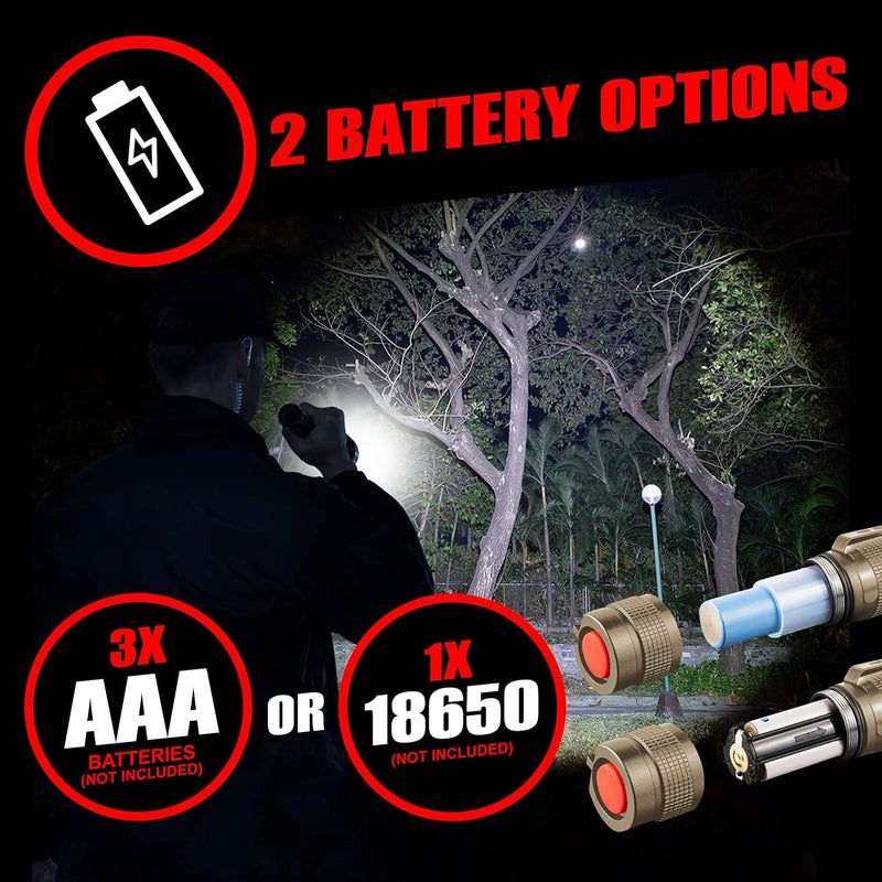 GearLight TAC LED Flashlight Pack - 2 Super Bright, Compact Tactical Flashlights with High Lumens for Outdoor Activity & Emergency Use - Gifts for Men & Women - Desert Tan - Image 5