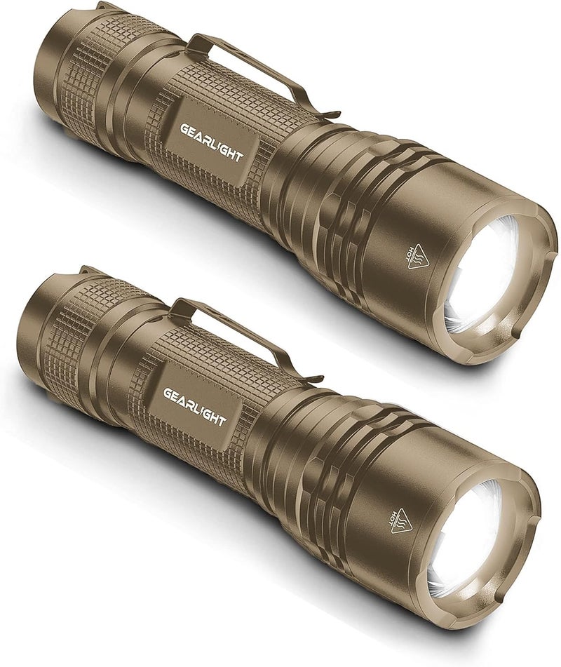 GearLight TAC LED Flashlight Pack - 2 Super Bright, Compact Tactical Flashlights with High Lumens for Outdoor Activity & Emergency Use - Gifts for Men & Women - Desert Tan - Image 1