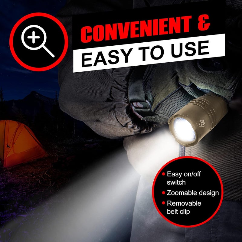 GearLight TAC LED Flashlight Pack - 2 Super Bright, Compact Tactical Flashlights with High Lumens for Outdoor Activity & Emergency Use - Gifts for Men & Women - Desert Tan - Image 4