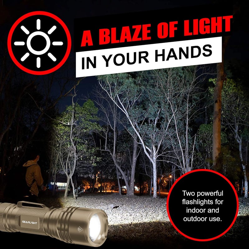 GearLight TAC LED Flashlight Pack - 2 Super Bright, Compact Tactical Flashlights with High Lumens for Outdoor Activity & Emergency Use - Gifts for Men & Women - Desert Tan - Image 2