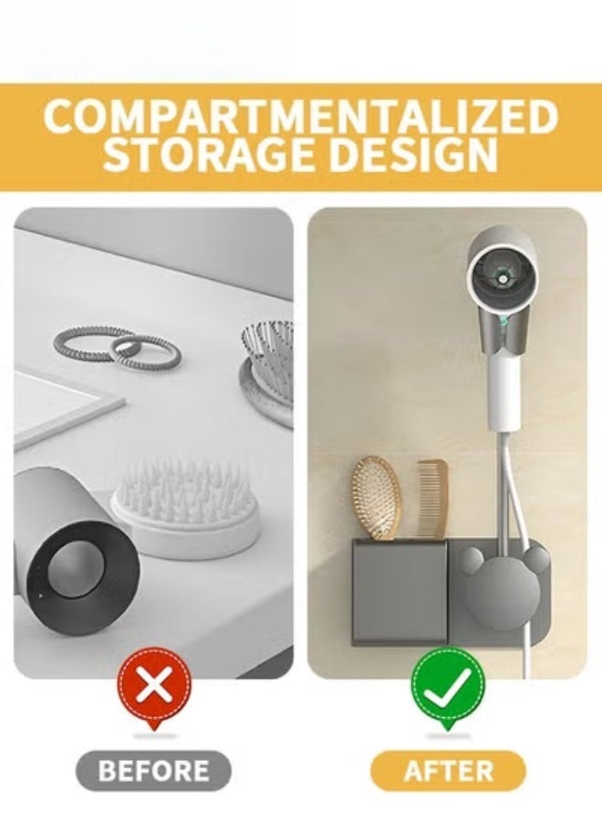 MIXDE Wall Mounted Hair Dryer Holder,Hands-Free Detachable Blow Dryer Holder Stand With Storage Space,Shower Caddy Bathroom Accessories - Image 3