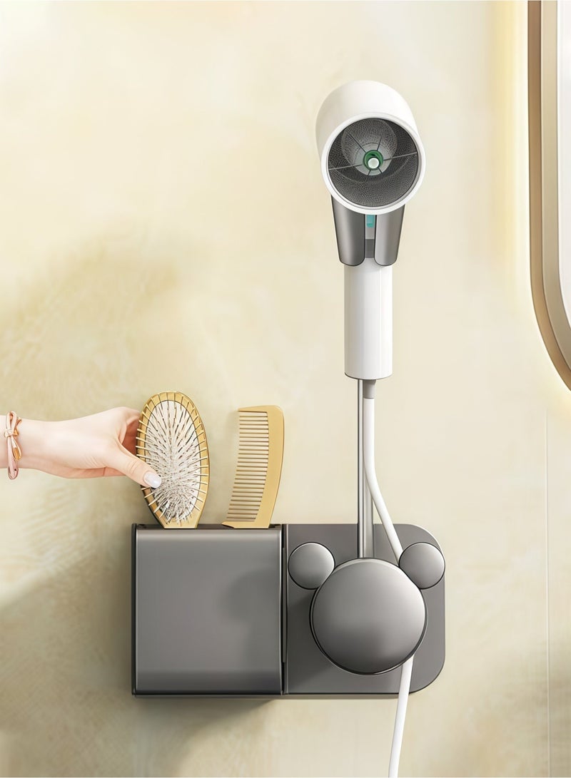 MIXDE Wall Mounted Hair Dryer Holder,Hands-Free Detachable Blow Dryer Holder Stand With Storage Space,Shower Caddy Bathroom Accessories - Image 1