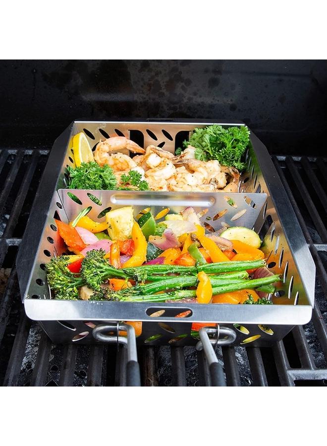 برود_جريل سلة شواء متعددة الاستخدامات من الفولاذ المقاوم للصدأ باللونين الفضي والأسود 10 × 15 بوصة 5101P - Image 2