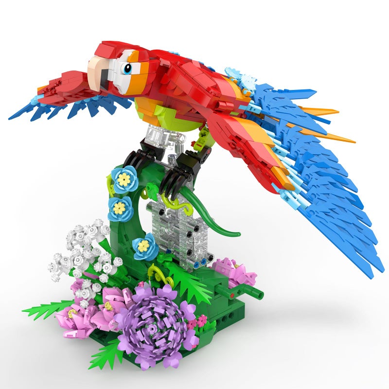 Vziimo Parrot Floral Building Set MOC Flower and Parrot Collectible Table Art Kit Creator 2 in 1 Animals Bird Ideas Gifts Toys for Adults and Teens Age 14 1176 PCS - Image 2