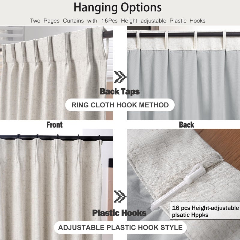 IVAPUPU Natural Thick Linen Blend Pinch Pleated Blackout Curtains for Bedroom - 2 Pages Black Out Curtains 90 Inch 2 Panels Set for Living Room Darkening Thermal Window Curtain Drapes with 16pc Hooks - Image 4