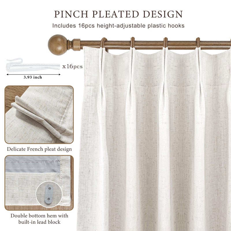 IVAPUPU Natural Thick Linen Blend Pinch Pleated Blackout Curtains for Bedroom - 2 Pages Black Out Curtains 90 Inch 2 Panels Set for Living Room Darkening Thermal Window Curtain Drapes with 16pc Hooks - Image 3