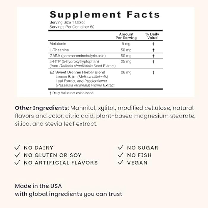 EZ Melts Melatonin Plus - Calming & Sleep Support Supplement with Lemon Balm Extract & Passion Flower - Non-GMO & Vegan - Cherry Dream - 60 Dissolvable Tablets (60 Servings) - Image 3