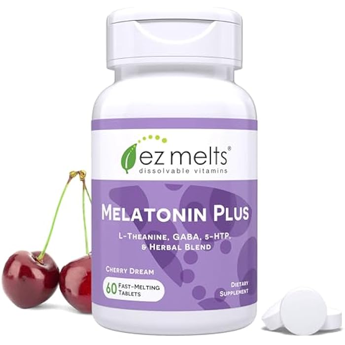 EZ Melts Melatonin Plus - Calming & Sleep Support Supplement with Lemon Balm Extract & Passion Flower - Non-GMO & Vegan - Cherry Dream - 60 Dissolvable Tablets (60 Servings) - Image 1
