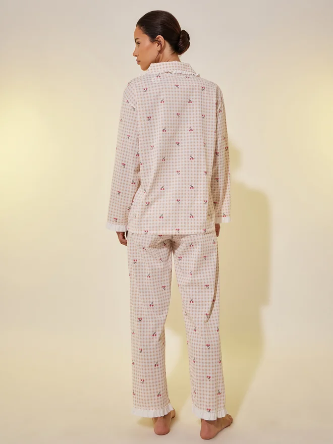 Take Two Take Two Lace Trim Checked Buttoned Shirt and Pyjama Set