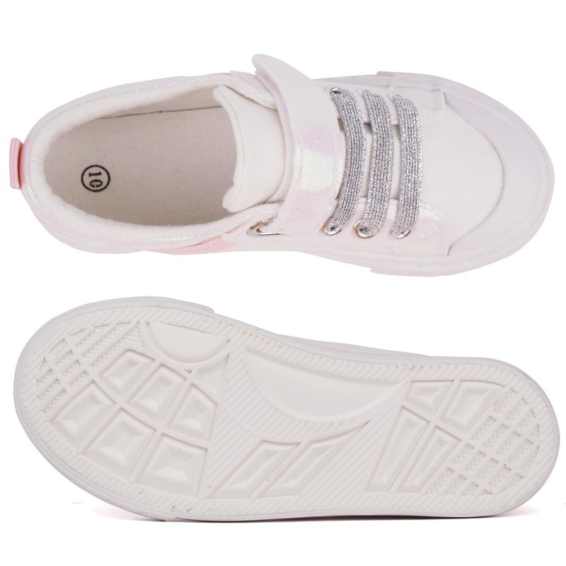 Toandon Little Girls Kids Sneakers Glitter Walking Shoes Child Straps Hoop and Loop Low Top Non Slip Lightweight Sparkly Breathable Casual Fashion Outdoor Pink White Star Size 13 - Image 5