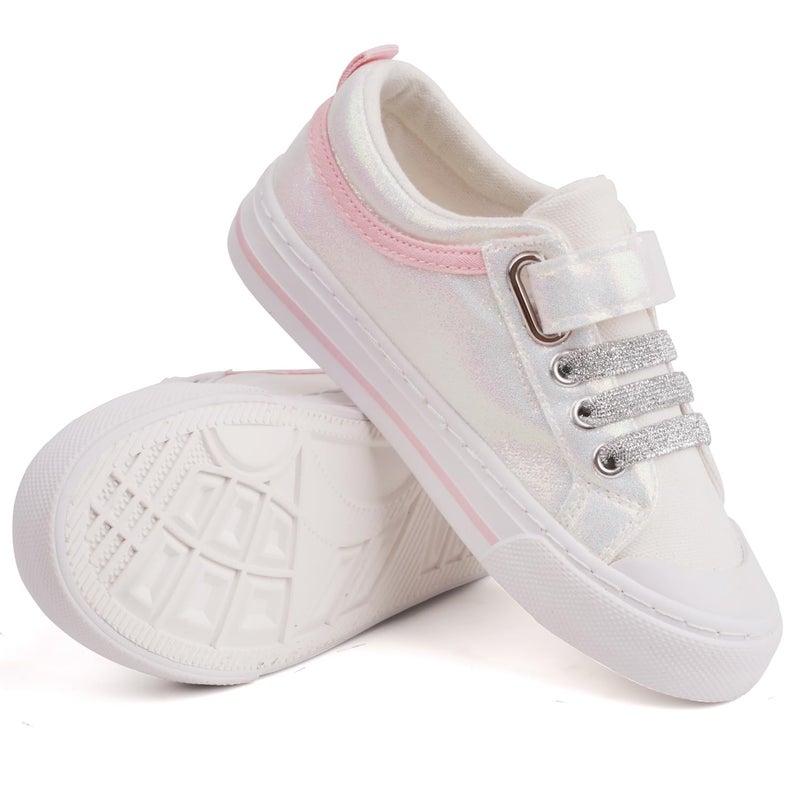 Toandon Little Girls Kids Sneakers Glitter Walking Shoes Child Straps Hoop and Loop Low Top Non Slip Lightweight Sparkly Breathable Casual Fashion Outdoor Pink White Star Size 13 - Image 2