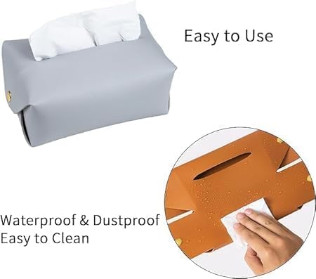 MINTOX Pu Leather Tissue Box Holder Rectangular, Tissue Box Cover Dispenser for Car, Home, Bathroom, Bedroom, Office, Night Stands, Desks and Tables Pack of 1 - Image 4