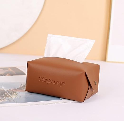 MINTOX Pu Leather Tissue Box Holder Rectangular, Tissue Box Cover Dispenser for Car, Home, Bathroom, Bedroom, Office, Night Stands, Desks and Tables Pack of 1 - Image 5